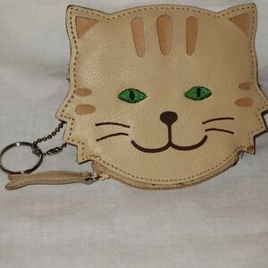 So Cute Vintage Rolf Leather Cat Faced Childrens Coin Purse With Key Chain